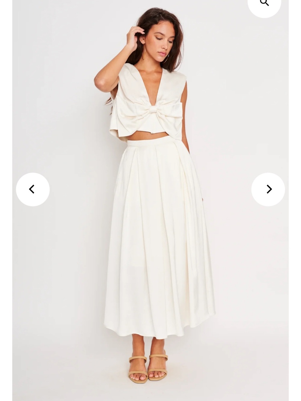Anthro dRA satin Cream Pleated Midi Skirt Set NWT
